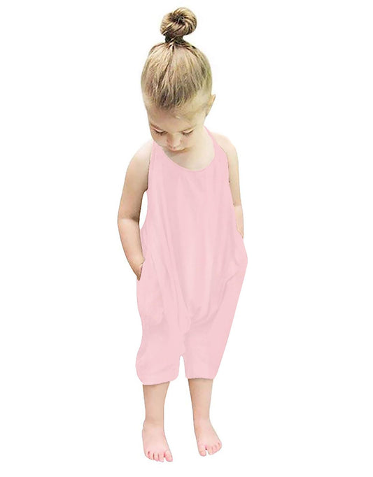 RAISEVERN Toddler Girls Halter Backless Romper Baby Kid Jumpsuit Pants Clothes with Pocket Size 1-6 T