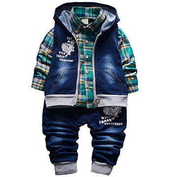 Yao 9M-5T Spring Autumn Baby Boys 3pcs Clothing Set Cotton Shirt Jeans Denim Vest