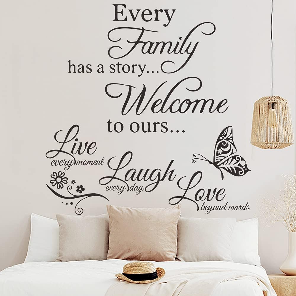 2 Pack Family Inspirational Wall Stickers Quotes Words Design Vinyl Decal Quote,Live Every Moment,Laugh Every Day,Love Beyond Words, Wall Sticker Motivational Wall Decals