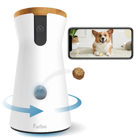 Furbo 360° Dog Camera + Nanny Bundle: Home Security & Dog Safety Alerts, Rotating Pet Treat Dispenser Camera with Speaker, Smart Home Indoor Cam w Phone App (Additional Subscription Required at Setup)