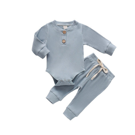 CIYCUIT Newborn Baby Boy Outfits Long Sleeve Solid Color Ribbed Knitted Romper Pants 2Pcs Gender Neutral Baby Clothes