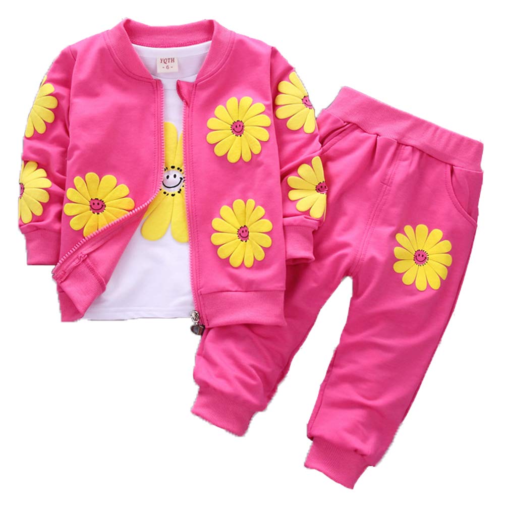 1-5Years Toddler&Little Girls Flowers Print 3 Piece Sets T Shirt Vest and Pants