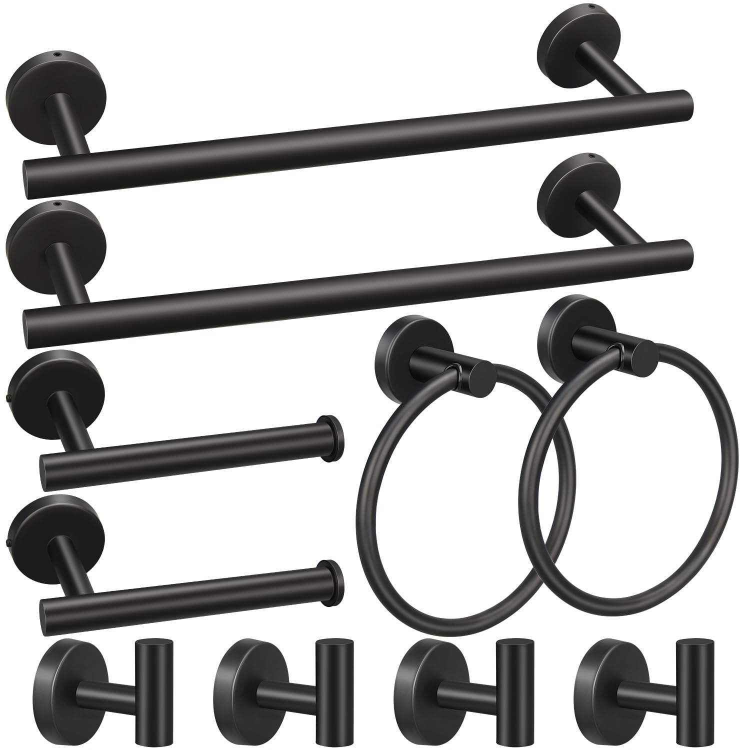 5/10/20pcs Bathroom Hardware Set, Including 16" Hand Towel Bars, Toilet Paper Holders, Towel Rings, Robe Towel Hooks (10pcs 16" Black)