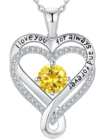 Jewelry for Women Wife Infinity Heart Birthstone I Love You Necklace S925 Anniversary Women Necklaces for Her Wife Birthday Gift Ideas, Birthday Present for Girlfriend Mom Daughter Sterling Silver