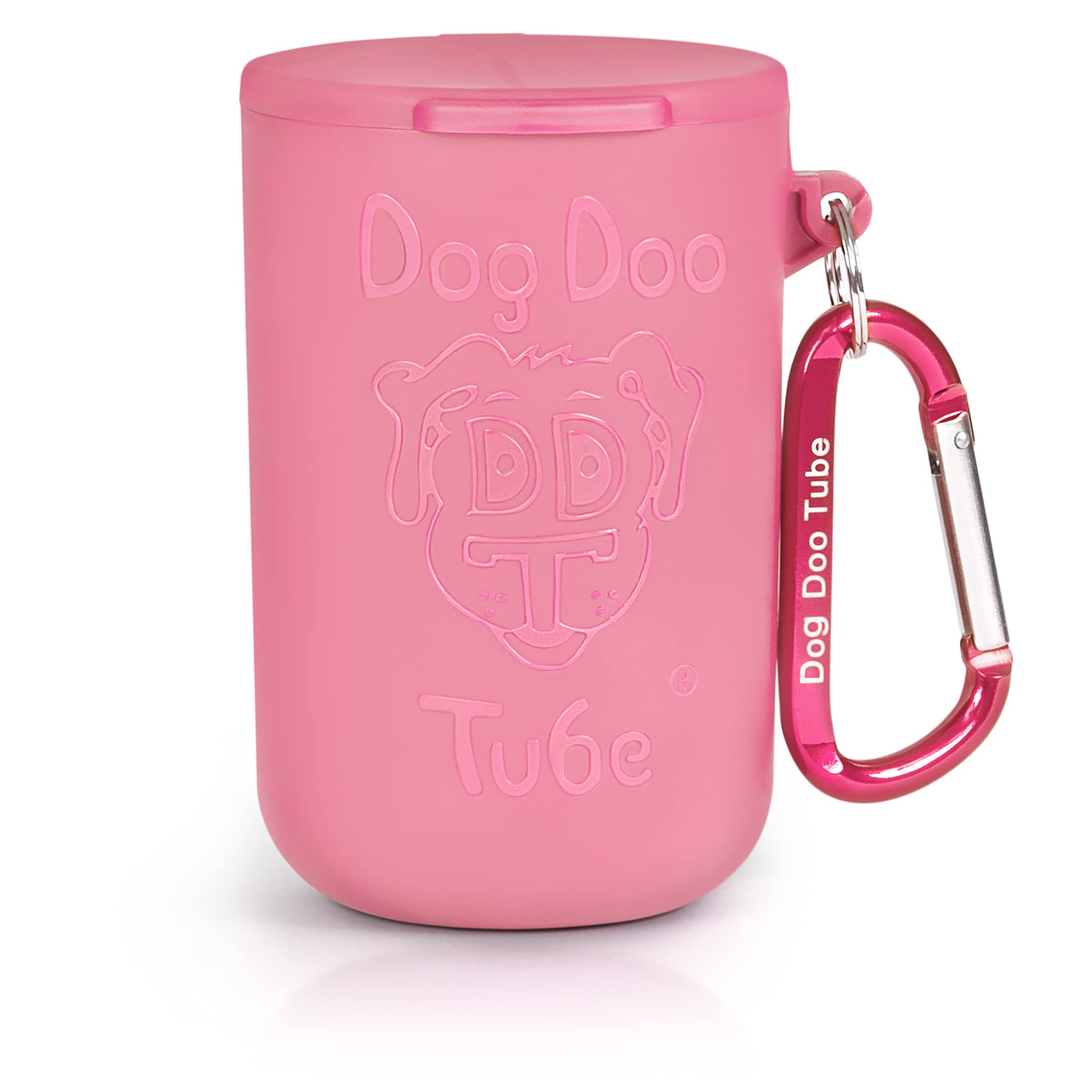 Dog Doo Tube Reusable Dog Poop Holder For Dog Walkers - Carries Used Dog Poop Bags - Tight Fitting Lid Keeps in Odors - Dog Waste Carrier - Attachable to Dog Leash, Harness or Waist (Medium, Pink)