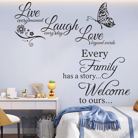 2 Pack Family Inspirational Wall Stickers Quotes Words Design Vinyl Decal Quote,Live Every Moment,Laugh Every Day,Love Beyond Words, Wall Sticker Motivational Wall Decals