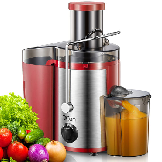 Qcen Juicer Machine, 800W Centrifugal Juicer Extractor with Wide Mouth 3” Feed Chute for Fruit Vegetable, Easy to Clean, Stainless Steel, BPA-free (Black)