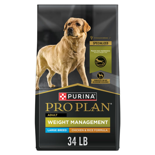 Purina Pro Plan Weight Management Dry Dog Food, Shredded Blend Chicken and Rice Formula - 34 lb. Bag