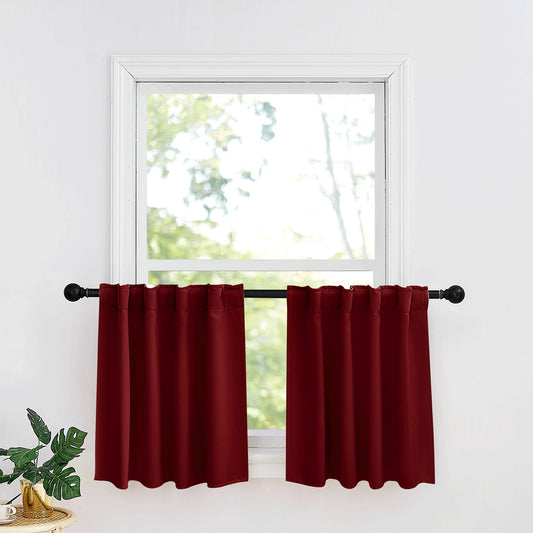 RYB HOME Bedroom Blackout Curtains - Small Window Treatment Set Energy Saving Thermal Insulated Drapes for Living Room/Nursery/Kitchen, 42-inch Wide x 45-inch Long, Black, 2 Panels