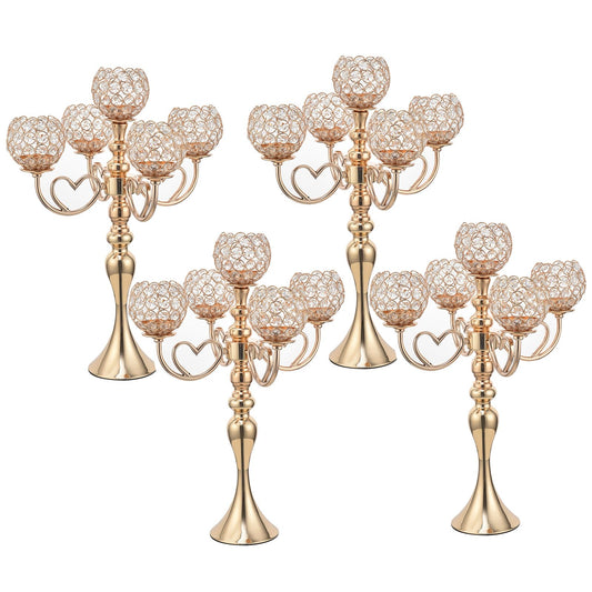 VINCIGANT Gold Candelabra Candle Holder, Elegant Centerpiece Table Decorations 5 Arms Candlesticks for Dining Room,21.5 Inches Tall