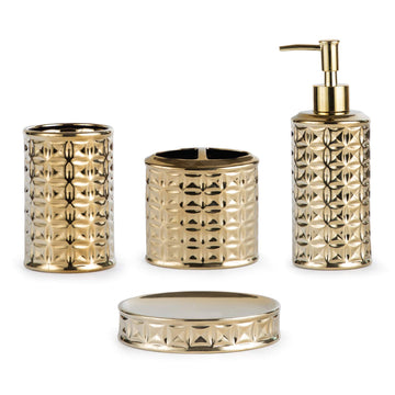 Gold Bathroom Accessory Set, 4-Piece Ceramic Bathroom Decorations Accessories Sets Includes Lotion Dispenser, Toothbrush Holder Tumbler and Soap Dish