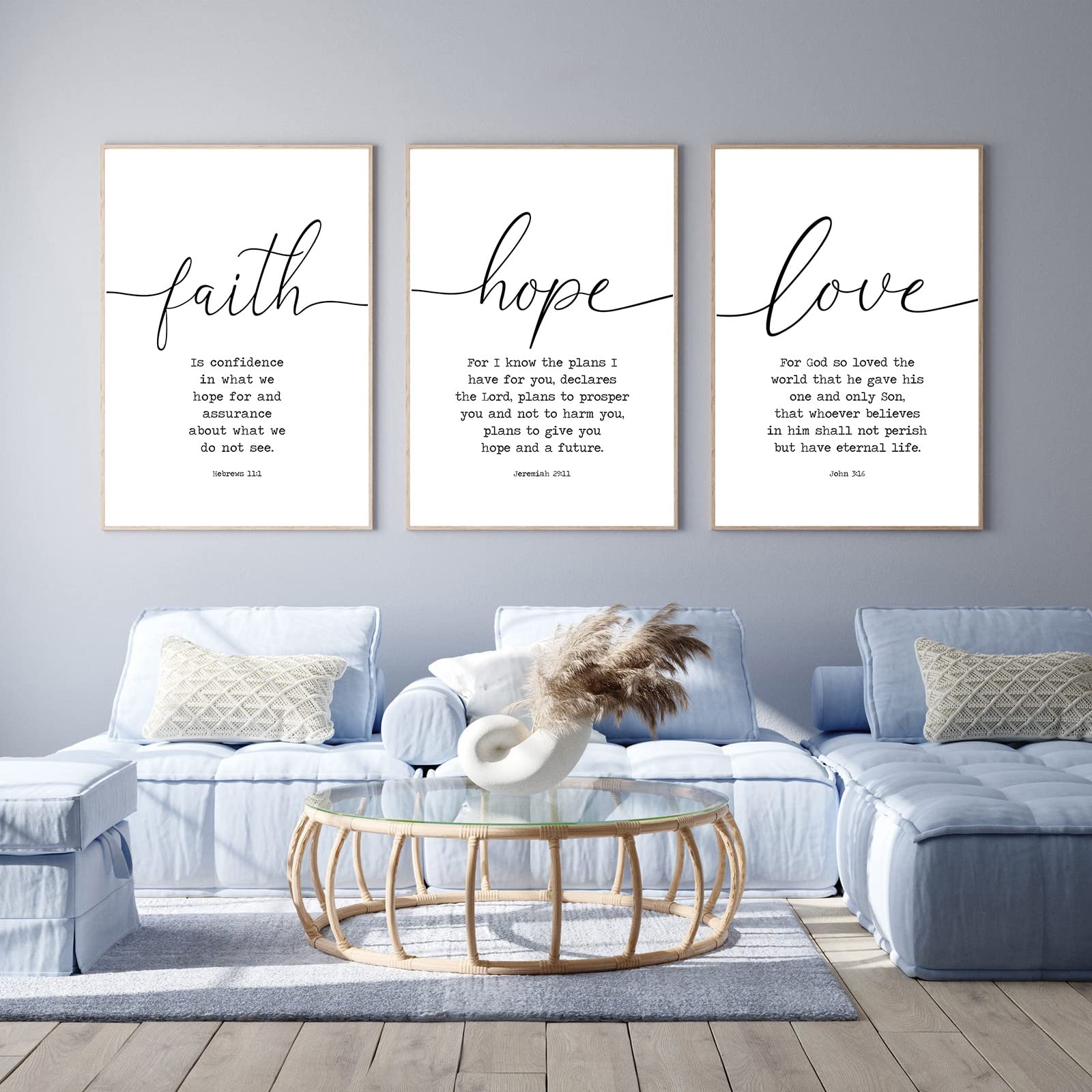 Bible Verse Faith Hope Love Quotes Canvas Wall Art Decor Scripture Love Wall Art for Living Room Giant Inspirational Wall Art Christian Decor Dinning Room Decoration Wall Art 12x16inchx3 Unframed