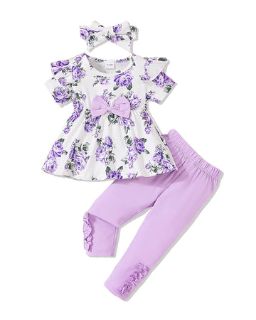 Baby Girl Clothes Toddler Girl Outfits Infant Girl Summer Clothes for Girl Ruffle Shirt Pants+Cute Headband 3PCS