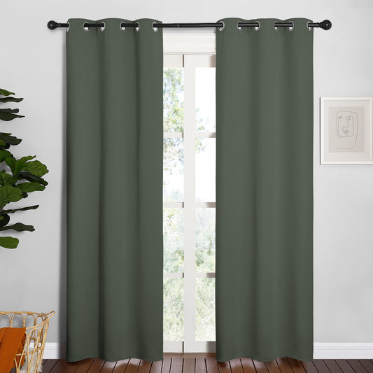 NICETOWN Halloween Pitch Black Solid Thermal Insulated Grommet Blackout Curtains/Drapes for Bedroom Window (2 Panels, 42 inches Wide by 63 inches Long, Black)