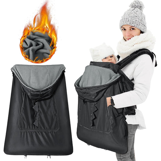 Orzbow Baby Winter Carrier Cover with Detachable Hood, Waterproof & Windproof, with Big Pockets, Universal for Baby Carriers and Baby Waist Stool|with Storage Bag, Dark Grey Dinosaur