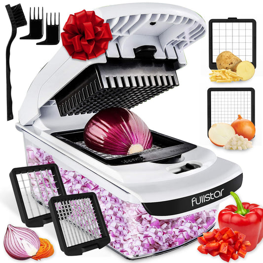 Fullstar Vegetable Chopper - Food Chopper - Onion Chopper - Vegetable Slicer & Spiralizer - Veggie Chopper with Container - Kitchen Gadgets - Home Essentials - Kitchen Accessories (9 in 1, Black)