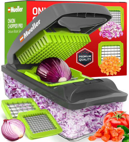 Mueller Pro-Series 10-in-1, 8 Blade Vegetable Chopper, Onion Mincer, Cutter, Dicer, Egg Slicer with Container, French Fry Cutter Potatoe Slicer, Home Essentials & Kitchen Gadgets, Salad Chopper