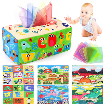 URMYWO Baby Tissue Box Toy, Montessori Baby Toys for 6-12 Months 1 Year Old Boy Girl, Soft Crinkle Sensory Toys for Infant Toddlers, Stocking Stuffers, Baby Boy Girl Gifts