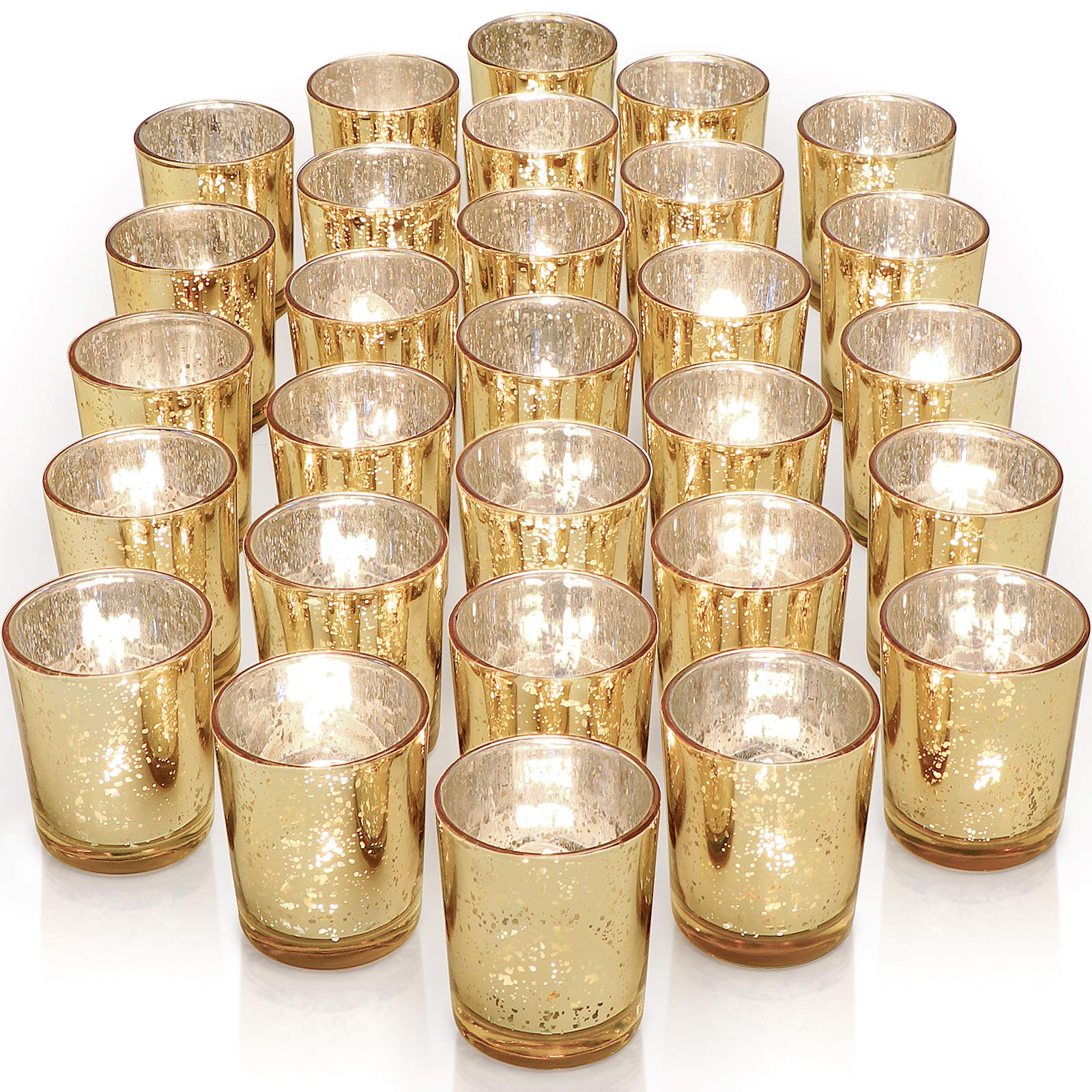 LETINE Gold Votive Candle Holders Set of 36 - Speckled Mercury Gold Glass Candle Holder Bulk - Ideal Fall Decor for Boho Wedding Centerpiece Table，Halloween & Thanksgiving Decorations Indoor