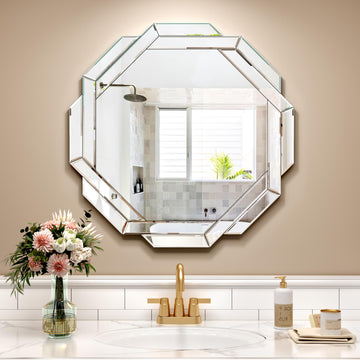 Mirror Wall Decor-31.5”X31.5” Beveled Edge Frameless Mirror for Bathroom, Vanity, Bedroom, Living Room and Enterway