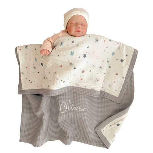 Personalized Baby Blanket with Name – Handmade 100% Organic Cotton Newborn Gift | Custom Knit Blanket for Boys, Girls, Kids & Baby Showers | Customized Gifts Monogrammed Nursery Essential