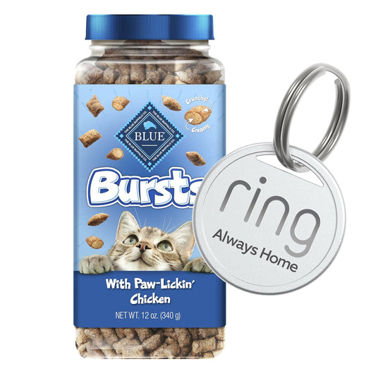 Blue Buffalo Bursts Crunchy & Creamy Cat Treats, Chicken, 12-oz. Tub + Ring Pet Tag