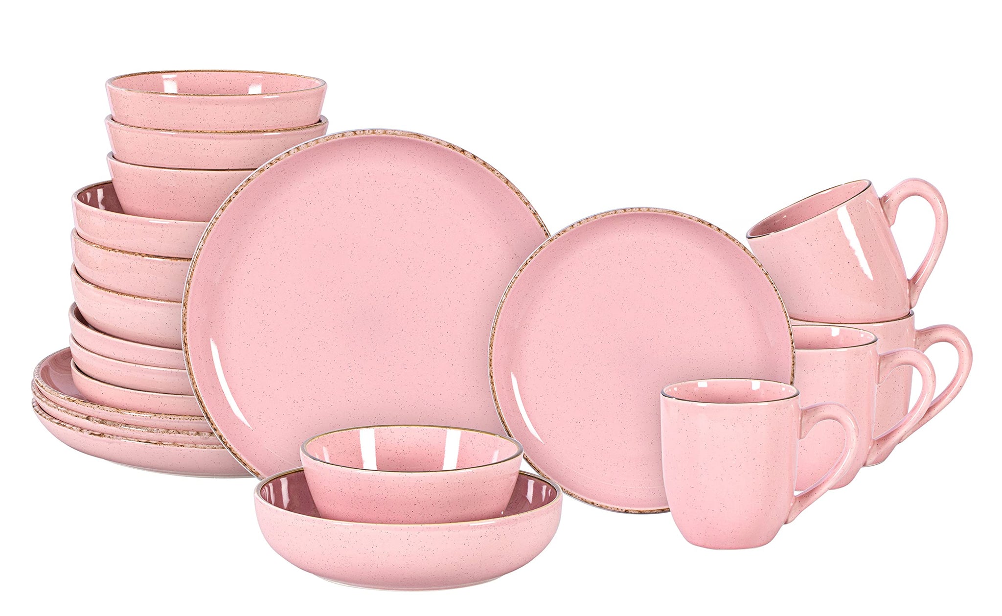 Stoneware Euro-Nordic 20pc Dinnerware Set, Shiny Glaze Pink with Speckle Effect