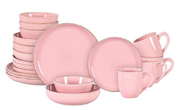 Stoneware Euro-Nordic 20pc Dinnerware Set, Shiny Glaze Pink with Speckle Effect