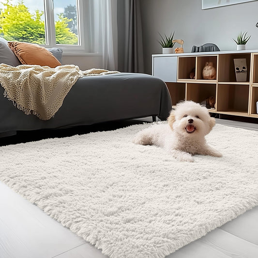 OLANLY Area Rugs for Living Room Bedroom, Machine Washable 4x5.9 Feet Soft Fluffy Shaggy Bedside Rug, Indoor Floor Carpet for Kids Girls and Boys, Dorms, Nursery Rooms, Home Decor Aesthetic, Beige