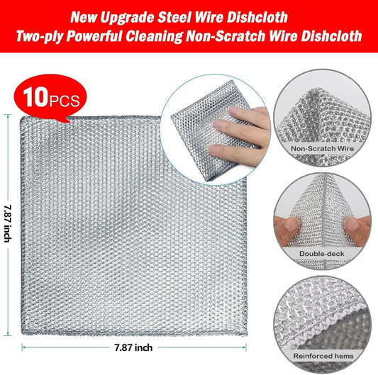 Multifunctional Wire Dishwashing Rag and Washing Gloves, Powerful Cleaning Non Scratch Wire Dishcloth Reusable and Washable for Cookware, Sinks, Dishes, Stoves, Dish Cloth