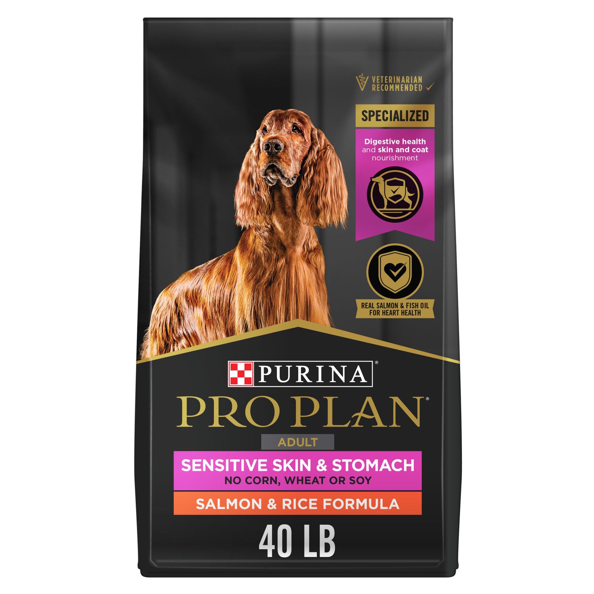 Purina Pro Plan Sensitive Skin and Stomach Dog Food Dry, Adult Salmon & Rice Formula, Digestive Health - 40 lb. Bag