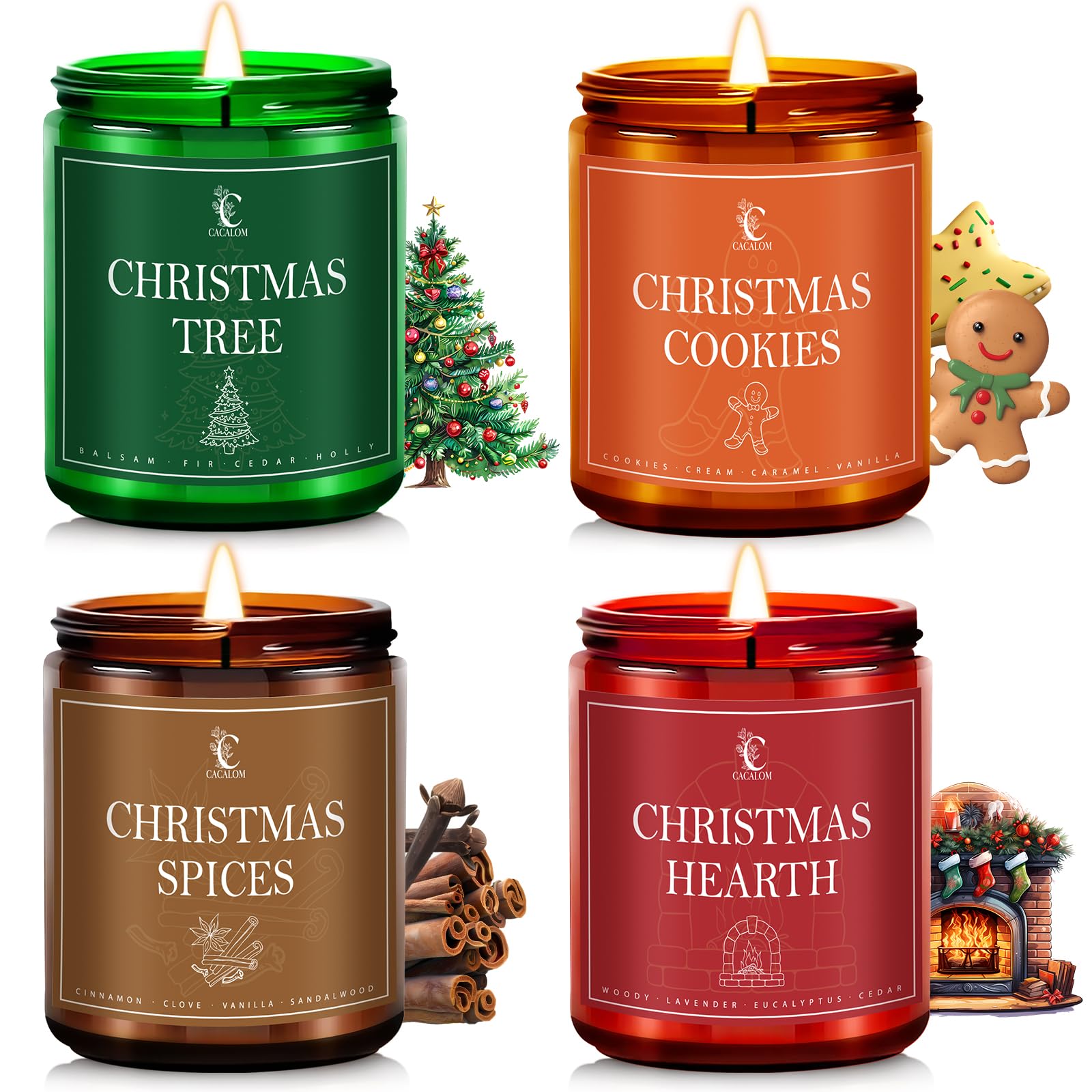 Christmas Candle Set, Christmas Scented Candles for Home, 4 Pack Winter Candles Soy Wax Candles, Christmas Gifts for Women Men, Christmas Fragrance of Christmas Tree/Spices/Cookies/Hearth