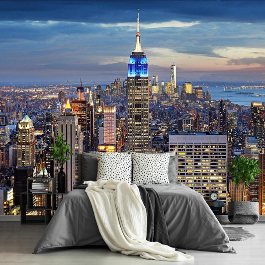 Fightal - Grey New York Mural Wallpaper Brooklyn Bridge Wall Paper Wall Mural City Scape Large Wallpaper for Living Room Bedroom - 108"x75"（It's not Peel and Stick.）