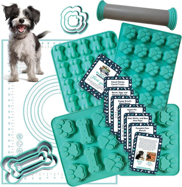 DIY Dog Treat Making Kit - Premium Silicone Molds & Cookie Cutters for Homemade Dog Treats, Safe BPA-Free Food Grade, Includes 6 Vet Approved Recipes.