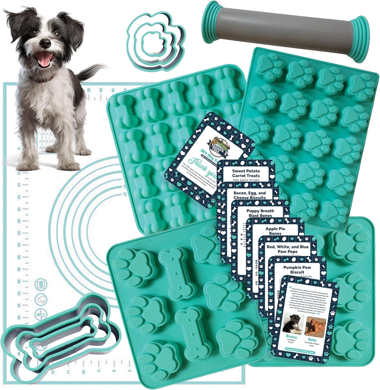 DIY Dog Treat Making Kit - Premium Silicone Molds & Cookie Cutters for Homemade Dog Treats, Safe BPA-Free Food Grade, Includes 6 Vet Approved Recipes.