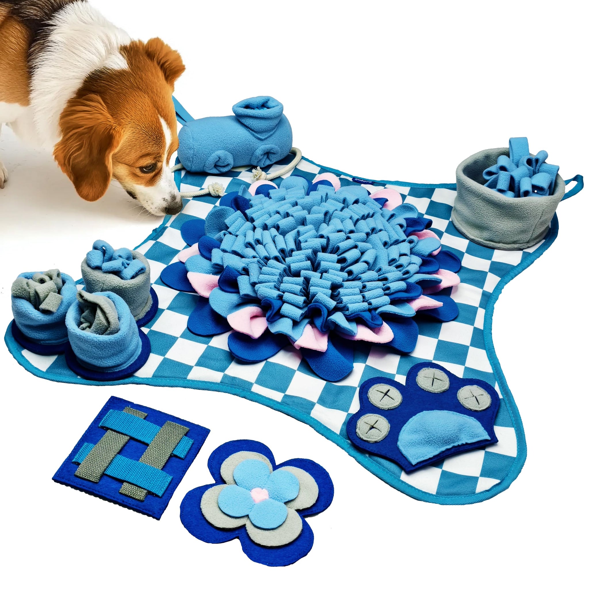 Rasingwell Snuffle Mat for Dogs Cats with Bakery Theme Sniffing Mat 31.8 x 16.9 inches for Large Breed, Interactive Dog Puzzle Toy & Enrichment Toys for Dog Stress Relief (Blue, Normal)