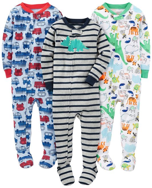 Simple Joys by Carter's Toddlers and Baby Boys' Snug-Fit Footed Cotton Pajamas, Pack of 3